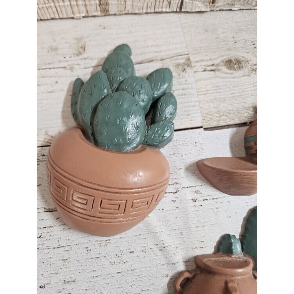 Vtg Southwest WALL PLAQUE Decor Burwood HOME INTERIORS Pot Cacti Desert Set Of 3 - Picture 4 of 6